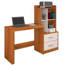 Mesa para Computador Alana com Estante 2 Gavetas Cor Cinamomo Off White Mesa para Computador Alana com Estante 2 Gavetas Cor Cinamomo Off White