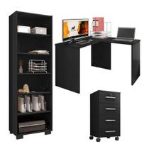 Mesa Para Computador Com Extensora E Gaveteiro Gávea Com Chave 4 Gavetas E Livreiro Office Preto Fosco - Móveis Leão Mesa Para Computador Com Extensora E Gaveteiro Gávea Com Chave 4 Gavetas E Livreiro Office Preto Fosco - Móveis Leão