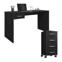 Mesa Para Computador Com Gaveta E Gaveteiro Gávea Com Chave 4 Gavetas Preto Fosco - Móveis Leão