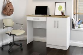 Mesa para Computador Escrivaninha 2 Portas 1 Gaveta Multiuso Quarto Escritorio Space Branco/Nature