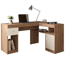 Mesa Para Computador Escrivaninha em L Nilo Buriti/Off White - Caemmun