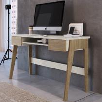 Mesa Para Computador Escrivaninha Escritório Home Office Quarto Nicho 2 Gavetas MDF Branco Marrom