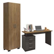 Mesa para Computador Flay e Livreiro Office com Portas Grandes Freijó Grafite Perolizado - Móveis Leão