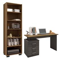 Mesa para Computador Flay e Livreiro Office Freijó Grafite Perolizado - Móveis Leão Mesa para Computador Flay e Livreiro Office Freijó Grafite Perolizado - Móveis Leão