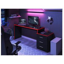 Mesa para Computador Gamer Ambiente DRX 5000 Preto Trama Vermelho - Móveis Leão - MOVEIS LEAO