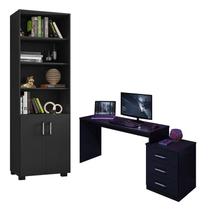 Mesa para Computador Gamer DRX 5000 e Livreiro Office com Portas Pequenas Preto Trama - Móveis Leão Mesa para Computador Gamer DRX 5000 e Livreiro Office com Portas Pequenas Preto Trama - Móveis Leão