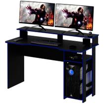 Mesa Para Computador Gamer Espaço Para 2 Monitores E Cpu Preto/azul