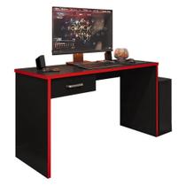 Mesa Para Computador Gamer New Drx 9000 Preto Trama Vermelho - Móveis Leão