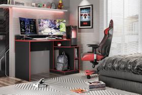 Mesa para Computador Gamer Play - Preto Fosco Liso / Vermelho - Albatroz