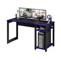 Mesa Para Computador Gamer Streamer 2 Prateleiras Preto/Azul - FdECOR - Tecno Mobile