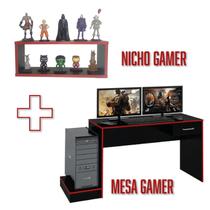 Mesa Para Computador / Gamer Xp Preto Black RED Com Nicho - Artely