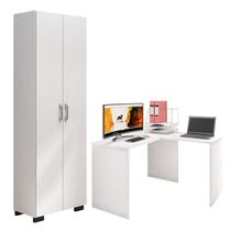 Mesa para Computador Gávea com Extensora e Livreiro Office com Portas Grandes Branco Trama - Móveis Leão