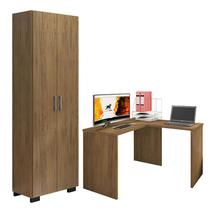 Mesa para Computador Gávea com Extensora e Livreiro Office com Portas Grandes Freijó - Móveis Leão