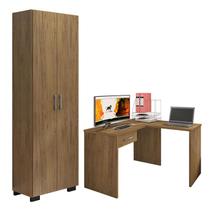 Mesa para Computador Gávea com Gaveta e Extensora e Livreiro Office com Portas Grandes Freijó - Móveis Leão