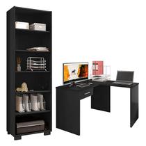 Mesa para Computador Gávea com Gaveta e Extensora e Livreiro Office Preto Trama - Móveis Leão Mesa para Computador Gávea com Gaveta e Extensora e Livreiro Office Preto Trama - Móveis Leão