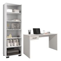 Mesa para Computador Gávea com Gaveta e Livreiro Office Branco Trama - Móveis Leão Mesa para Computador Gávea com Gaveta e Livreiro Office Branco Trama - Móveis Leão