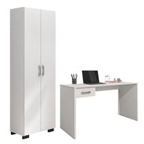 Mesa para Computador Gávea com Gaveta e Livreiro Office com Portas Grandes Branco Trama - Móveis Leão Mesa para Computador Gávea com Gaveta e Livreiro Office com Portas Grandes Branco Trama - Móveis Leão
