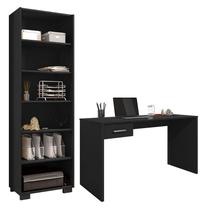 Mesa para Computador Gávea com Gaveta e Livreiro Office Preto Trama - Móveis Leão