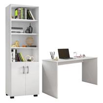 Mesa para Computador Gávea e Livreiro Office com Portas Pequenas Branco Trama - Móveis Leão