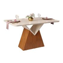 Mesa para Cozinha Argo + Tampo Madeirado Vidro Curvo 136x90cm Freijó/Off White - DJ Móveis Mesa para Cozinha Argo + Tampo Madeirado Vidro Curvo 136x90cm Freijó/Off White - DJ Móveis