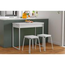 Mesa para Cozinha Dobrável 1590 c/ 2 Banquetas Branco - Carraro Mesa para Cozinha Dobrável 1590 c/ 2 Banquetas Branco - Carraro