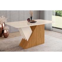 Mesa para Cozinha Épic SC24 + Tampo Madeirado Vidro Curvo 160x90cm Nature/Off White - Henn Mesa para Cozinha Épic SC24 + Tampo Madeirado Vidro Curvo 160x90cm Nature/Off White - Henn