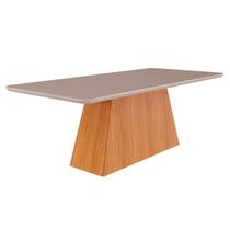 Mesa para Cozinha Helena + Tampo Madeirado Vidro 210x100cm Nature/Off White - Cimol Mesa para Cozinha Helena + Tampo Madeirado Vidro 210x100cm Nature/Off White - Cimol