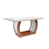 Mesa para Cozinha Jade + Tampo Madeirado Vidro Reto 180x90cm Imbuia/Off White - Rufato