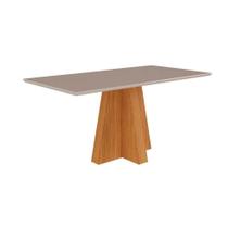 Mesa para Cozinha Patricia + Tampo Madeirado Vidro 160x80cm Nature/Off White - Cimol Mesa para Cozinha Patricia + Tampo Madeirado Vidro 160x80cm Nature/Off White - Cimol