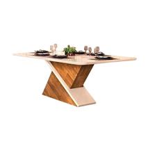 Mesa para Cozinha Zafira + Tampo Madeirado Vidro Curvo 200x100cm Demolição Freijó/Off White - DJ Móveis Mesa para Cozinha Zafira + Tampo Madeirado Vidro Curvo 200x100cm Demolição Freijó/Off White - DJ Móveis