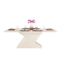 Mesa para Cozinha Zafira + Tampo Madeirado Vidro Curvo 200x100cm Off White - DJ Móveis Mesa para Cozinha Zafira + Tampo Madeirado Vidro Curvo 200x100cm Off White - DJ Móveis