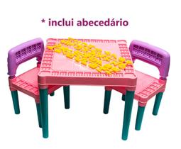 Mesa Para Crianças Brincarem Com 2 Cadeiras Rosa E Amarela