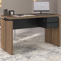 Mesa para Diretor em Tamburato 1250 com Suspensas com Chave Organizador 2 Gavetas 125,3cm Nogal E Preto
