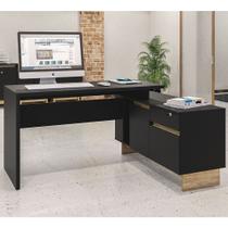 Mesa para Escritório 1 Porta 2 Gavetas Los Angeles Preto/Carvalho Claro - Politorno