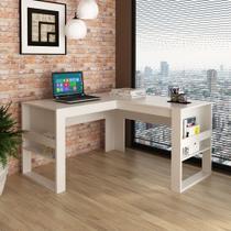 Mesa para Escritório 136cm em L com Detalhe Ripado MDP Branco Tecnomobili Cor:Branco