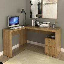 Mesa para Escritório 138,5cm Formato em L com 2 Gavetas MDP Amêndoa Tecnomobili