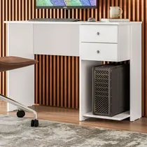 Mesa para Escritório 2 Gavetas 1 Prateleira Branco 4115 - Qmovi Mesa para Escritório 2 Gavetas 1 Prateleira Branco 4115 - Qmovi