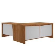 Mesa Para Escritório 2 Portas 3 Gavetas Diretor Em L Freijó/branco