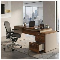 Mesa para Escritório com VIDRO FUMÊ 1,92x0,70m - NOGAL SEVILHA/BRANCO 34430