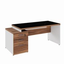 Mesa para Escritório com VIDRO FUMÊ 1,92x0,70m - NOGAL SEVILHA/BRANCO 34430 Mesa para Escritório com VIDRO FUMÊ 1,92x0,70m - NOGAL SEVILHA/BRANCO 34430