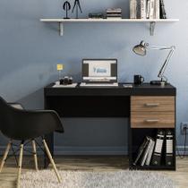 Mesa Para Escritório Computador 2 Gavetas 1 Nicho Malta Preto Castanho