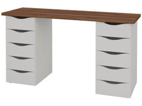 Mesa para Escritório Due 10 Gavetas Nogal/Branco - Artany Móveis