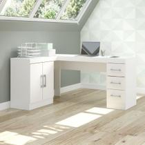 Mesa para Escritório em L 120/156x75 Cm 2 Portas 3 Gavetas Mdp Branco 0714 Menu