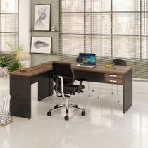 Mesa Para Escritório Em L 1,80x1,60m Tampo E Pés 30mm Com Gaveta Nogal Compreto Ônix