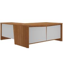 Mesa Para Escritório em L 180x190cm 2 Portas e 3 Gavetas Unik A02 Freijó Branco - Lyam Decor Mesa Para Escritório em L 180x190cm 2 Portas e 3 Gavetas Unik A02 Freijó Branco - Lyam Decor