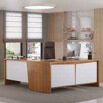 Mesa para Escritório em L Chefia com 2 Portas 3 Gavetas em Tamburato Y37