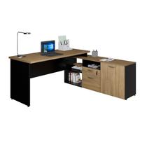 Mesa para Escritório em L com Armário Lateral Pé Painel 170x150cm Tampo 30mm