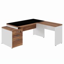 Mesa para Escritório em L” com VIDRO FUMÊ 1,92X1,60M NOGAL SEVILHA/BRANCO 34432 Mesa para Escritório em L” com VIDRO FUMÊ 1,92X1,60M NOGAL SEVILHA/BRANCO 34432