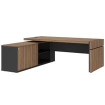 Mesa Para Escritório Em L Diretoria Com Tomada Atria Executiva A02 Nogal Preto - Lyam Decor