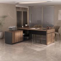 Mesa Para Escritorio Em L Estação Diretoria Tamburato C/Conect Cor Nogal com Preto